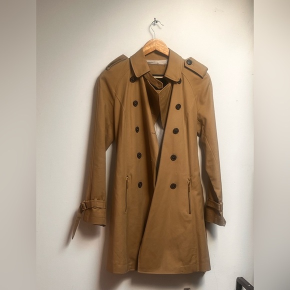 Zara Camel mid length khaki tan Trench Coat size small - Picture 10 of 15